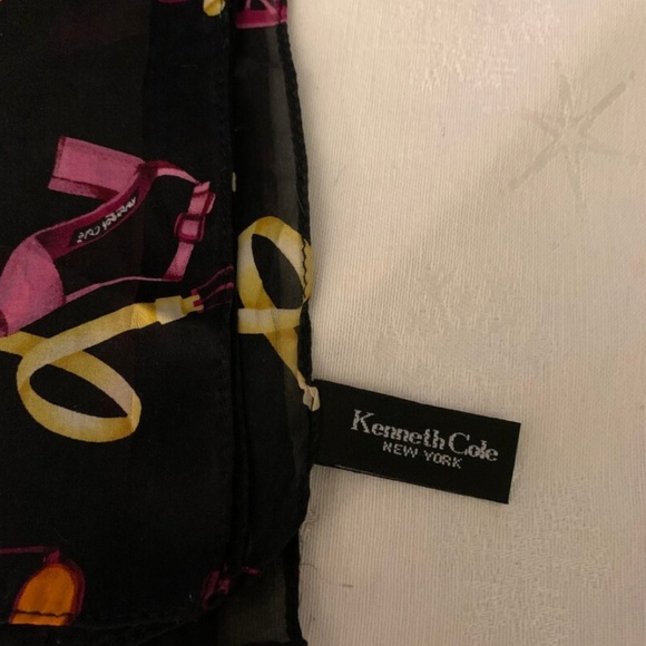 Vintage Kenneth Cole 100% Silk Scarf / Black Scarf w/Pink and Yellow Accessories - Picture 5 of 5